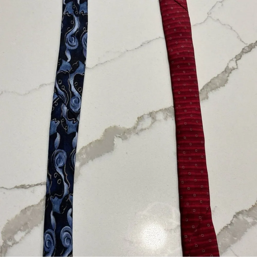 Jimmy V Peggy Fleming Blue Silk Geometric RBM Red Pair of Men's Classic Neckties
